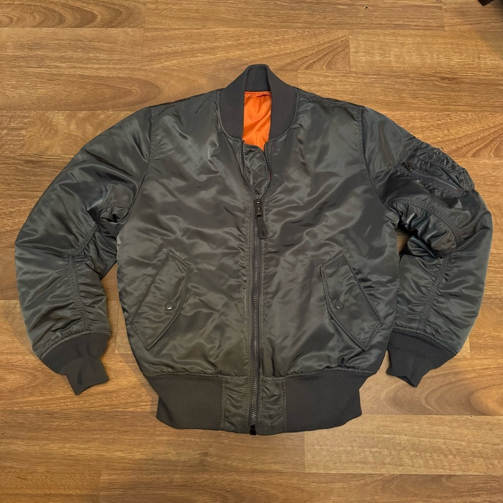 Alpha Industries Reversible Gray Bomber Jacket.